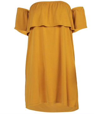 Women Mustard Pop-over Off-Shoulder Dress