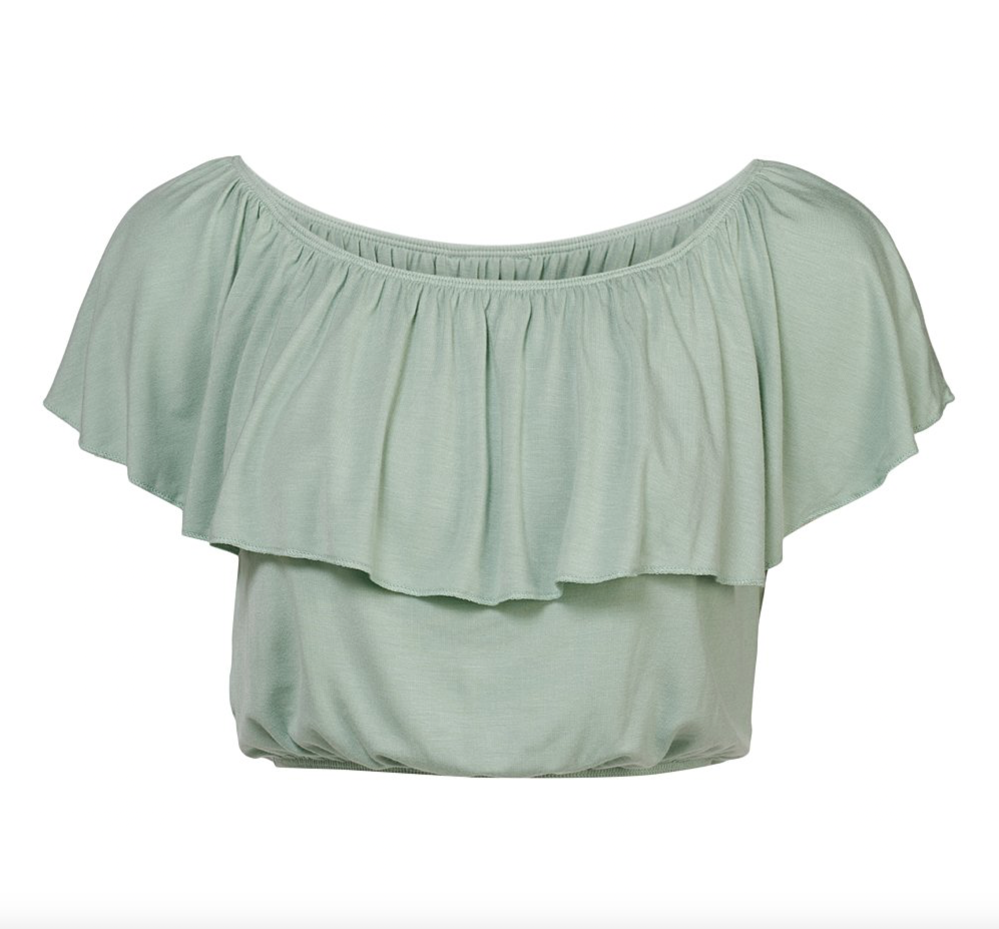 Women Light Green Ruffle Off-Shoulder Crop Top