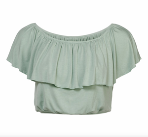 Women Light Green Ruffle Off-Shoulder Crop Top