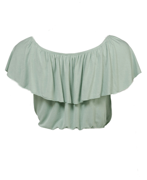 Women Light Green Ruffle Off-Shoulder Crop Top