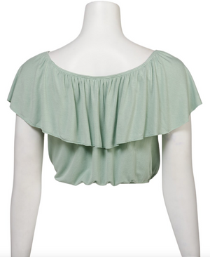 Women Light Green Ruffle Off-Shoulder Crop Top