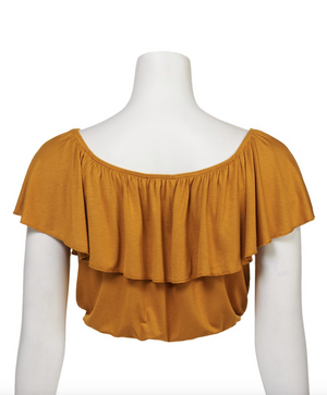 Women Mustard Ruffle Off-Shoulder Crop Top