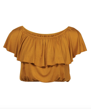 Women Mustard Ruffle Off-Shoulder Crop Top