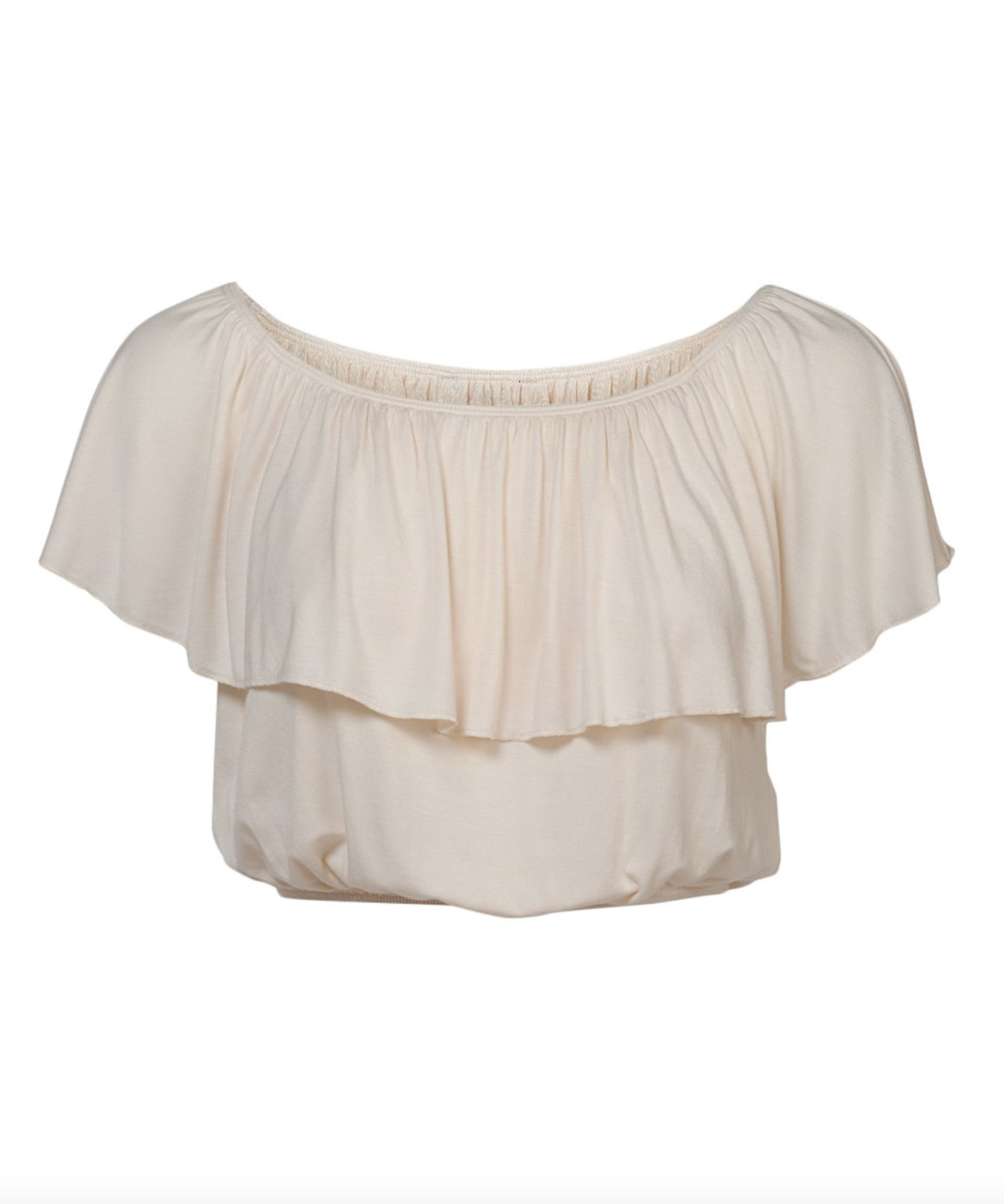 Women Peach Ruffle Off-Shoulder Crop Top