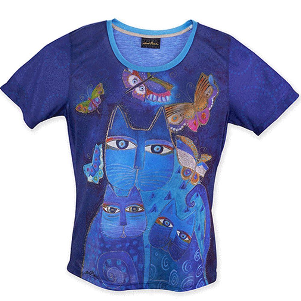 Women Blue & Indigo Cats Tee XL